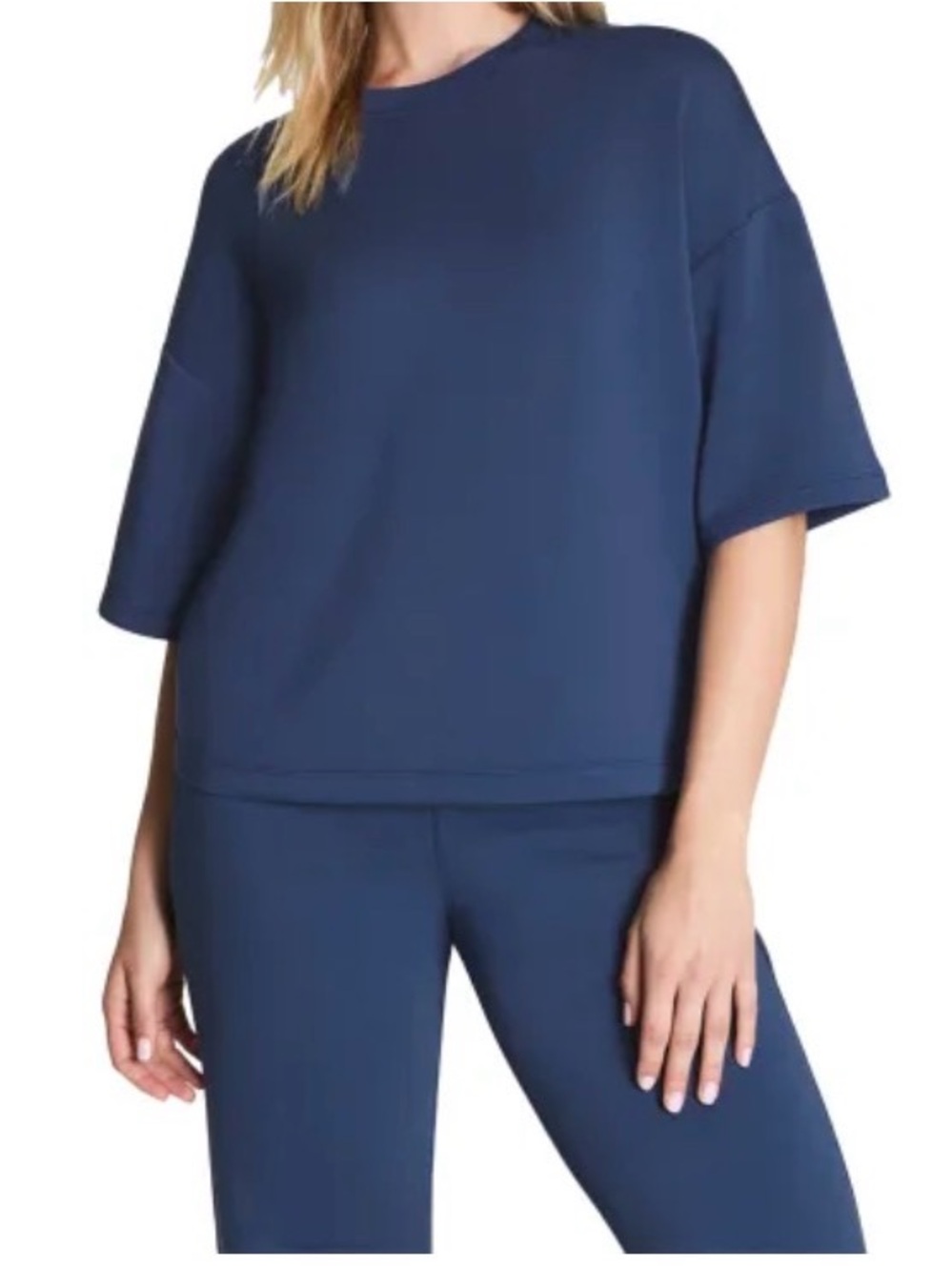 SPANX Navy Boxy Short-Sleeve Sweatshirt